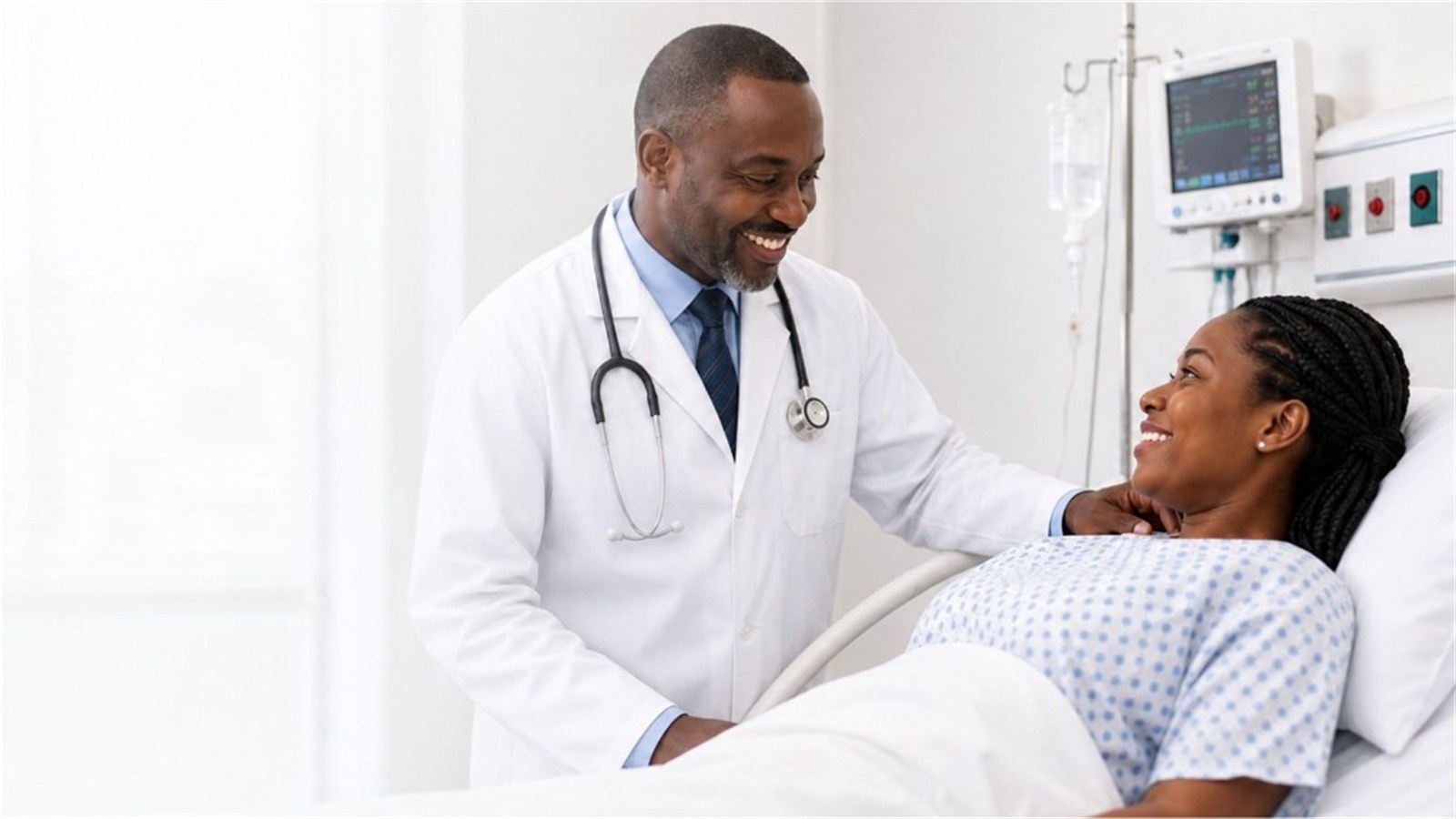 Doctor caring for a patient in hospital